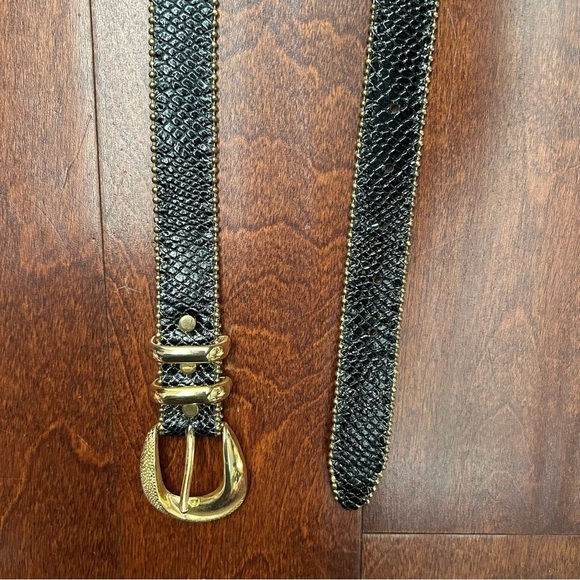 Simons Black Snakeskin Pattern, Gold Glitter Leather Belt, Gold Buckle Size XS/S - Picture 11 of 16